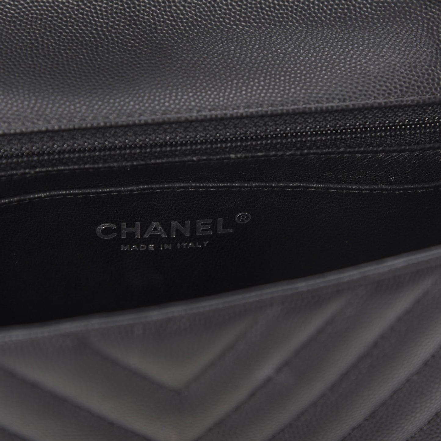 Caviar Chevron Quilted Mini Rectangular Flap Black