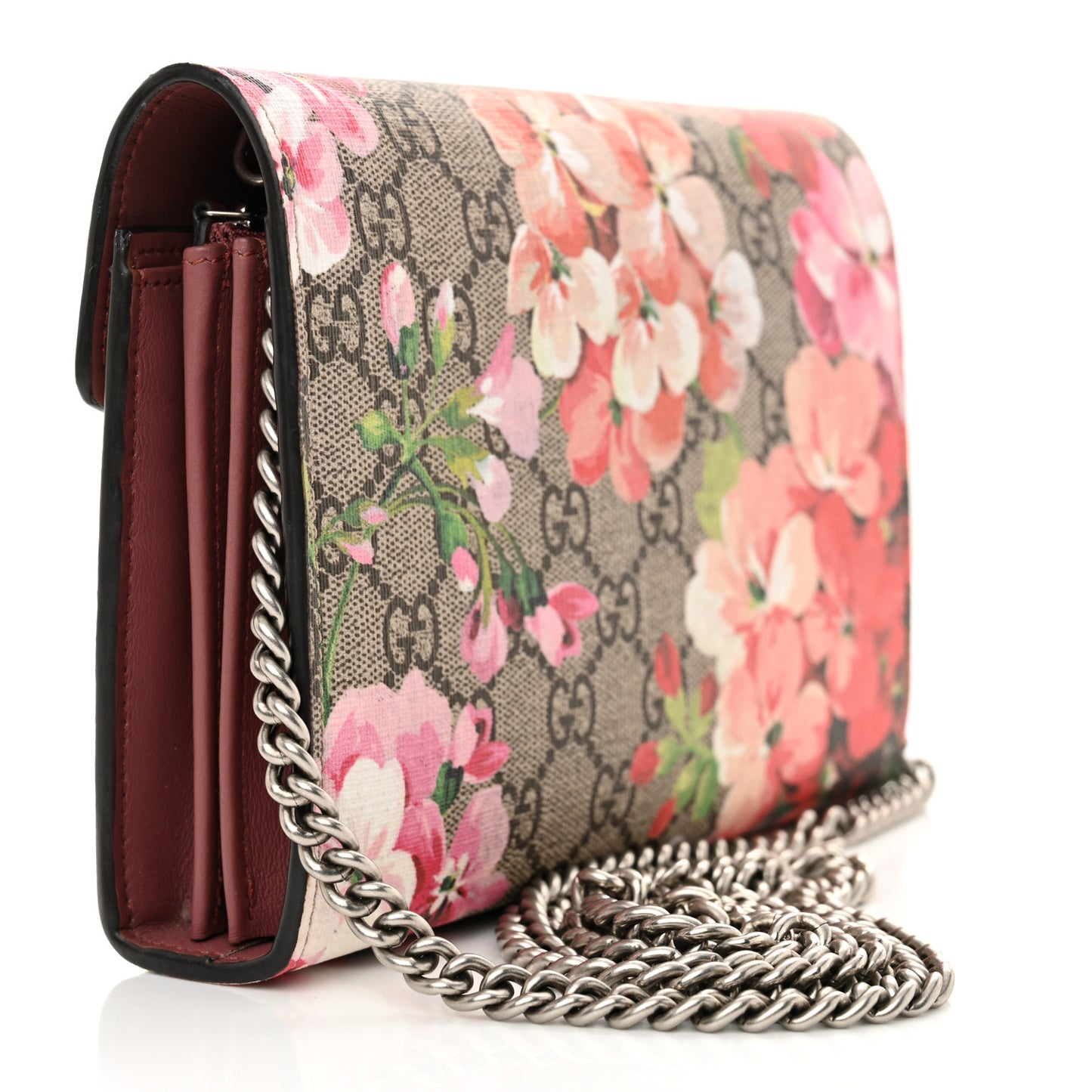GG Supreme Monogram Blooms Mini Dionysus Chain Wallet Beige Multicolor Dry Rose