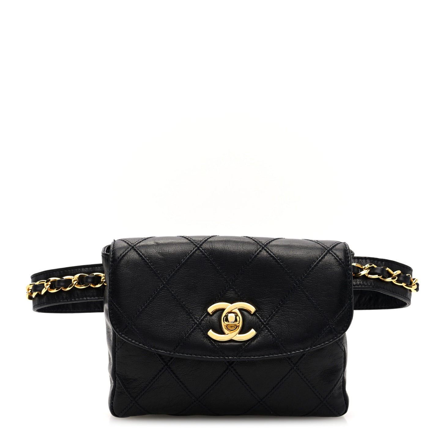 Calfskin Quilted Flap Waist Belt Bag 85 34 Black