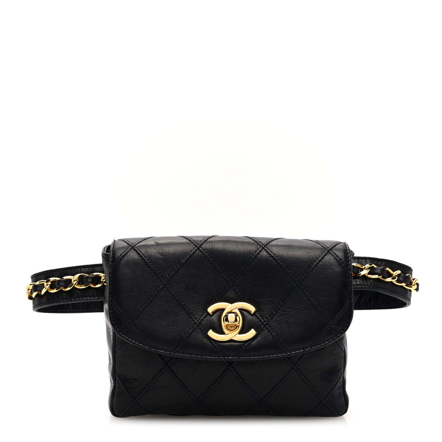 Chanel Calfskin Quilted Flap Waist Belt Bag 85 34 Black 1 of 10