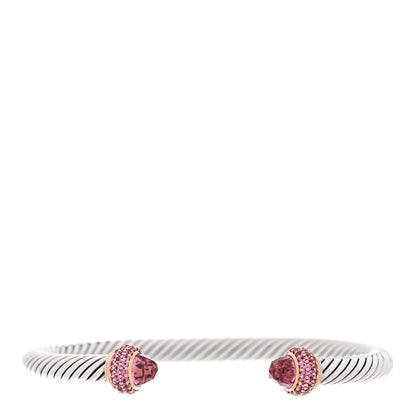 David Yurman Sterling Silver 18K Rose Gold Pink Tourmaline Pink Sapphire 5mm Cable Classics Bracelet 1 of 4