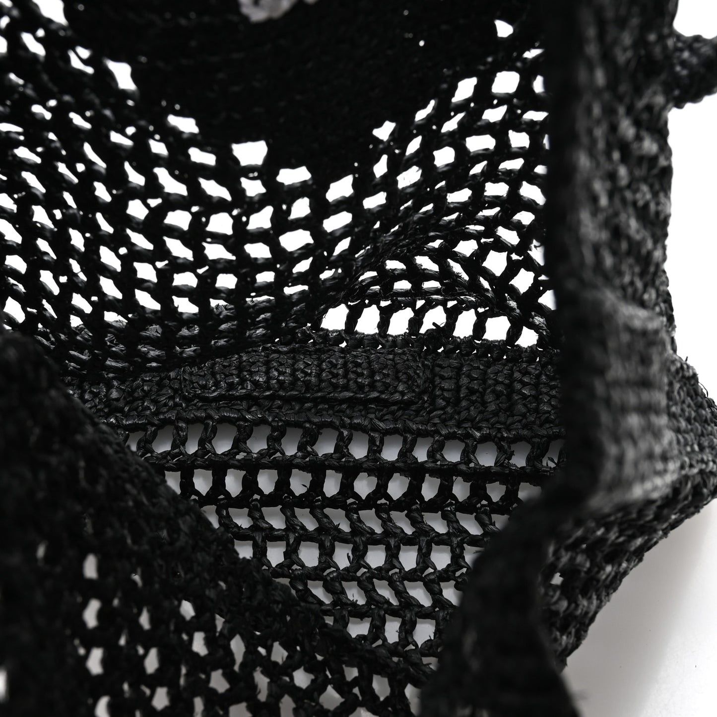 Yarn Raffia Effect Crochet Logo Embroidered Tote Bag Black
