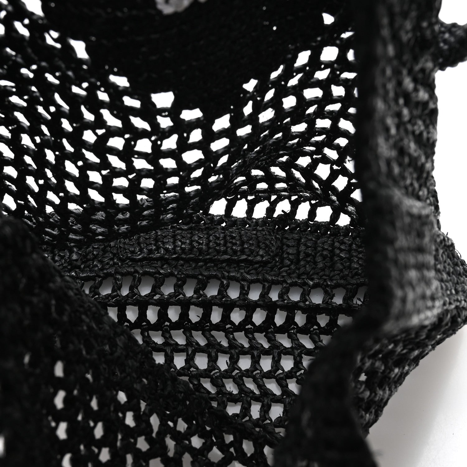 Prada Yarn Raffia Effect Crochet Logo Embroidered Tote Bag Black 5 of 9