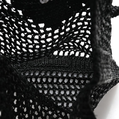 Prada Yarn Raffia Effect Crochet Logo Embroidered Tote Bag Black 5 of 9