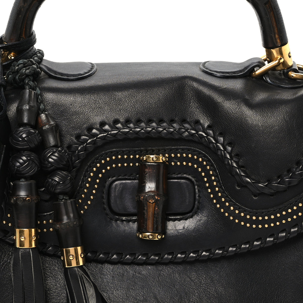 Calfskin New Bamboo Large Top Handle Bag Black