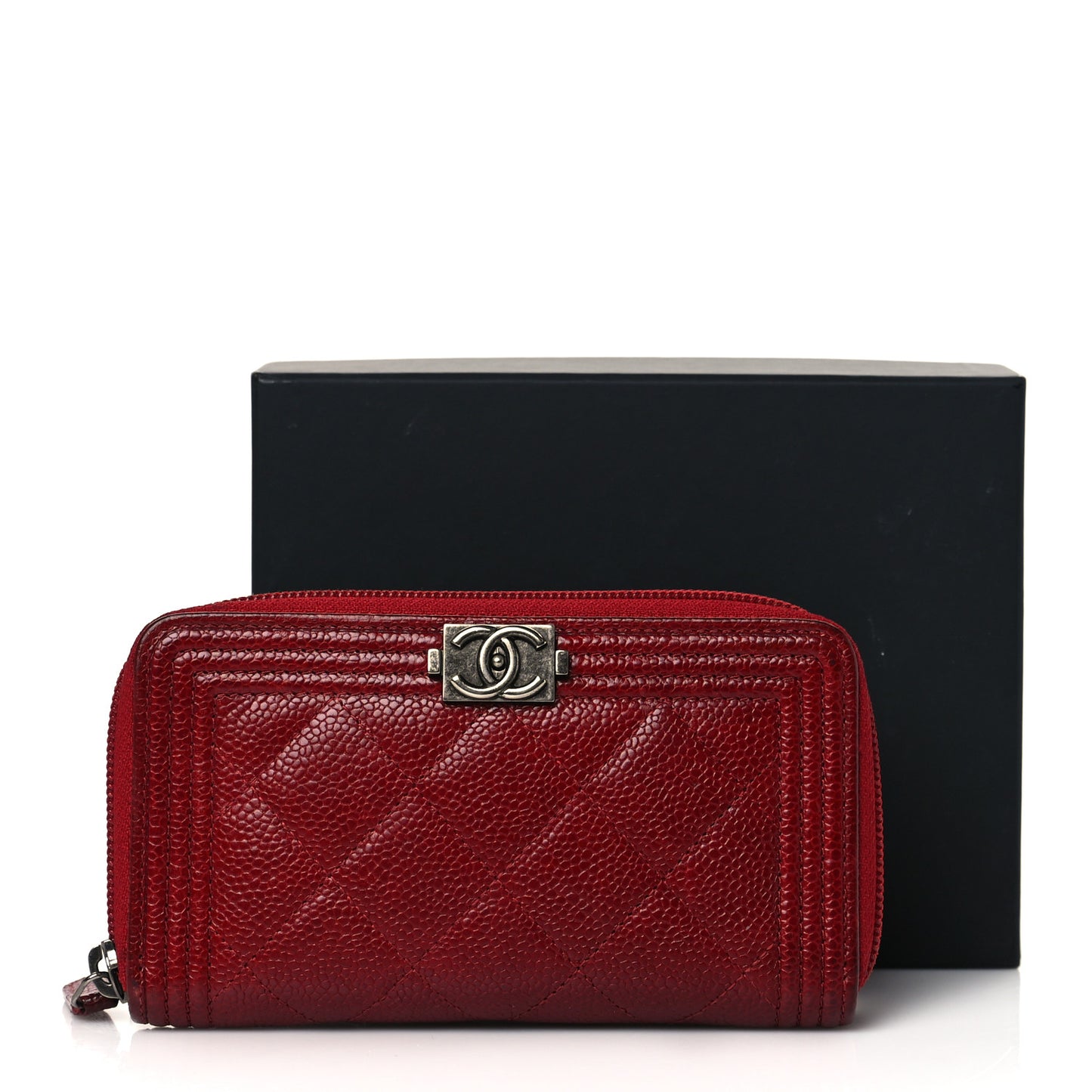 Caviar Quilted Boy Zip Around Coin Purse Wallet Red
