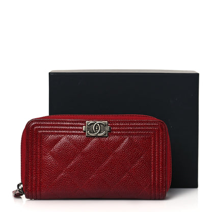 Chanel Caviar Quilted Boy Zip Around Coin Purse Wallet Red 10 of 10