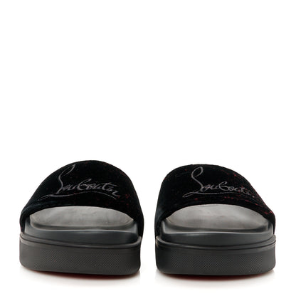 Christian Louboutin Suede Womens Navy Pool Donna Flat Slide Sandals 37 Black 3 of 10