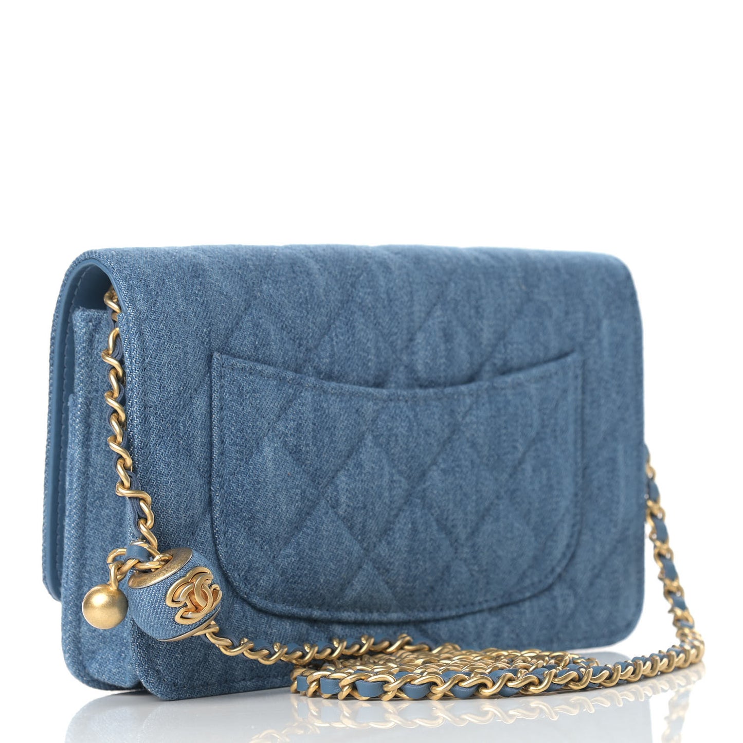 Denim Quilted CC Pearl Crush Wallet On Chain WOC Blue