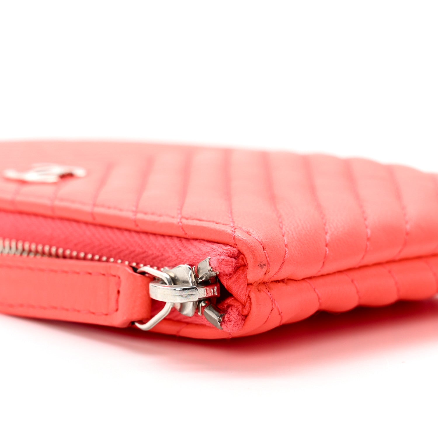 Chanel Lambskin Chevron Quilted Small Cosmetic Case Orange 8 of 8