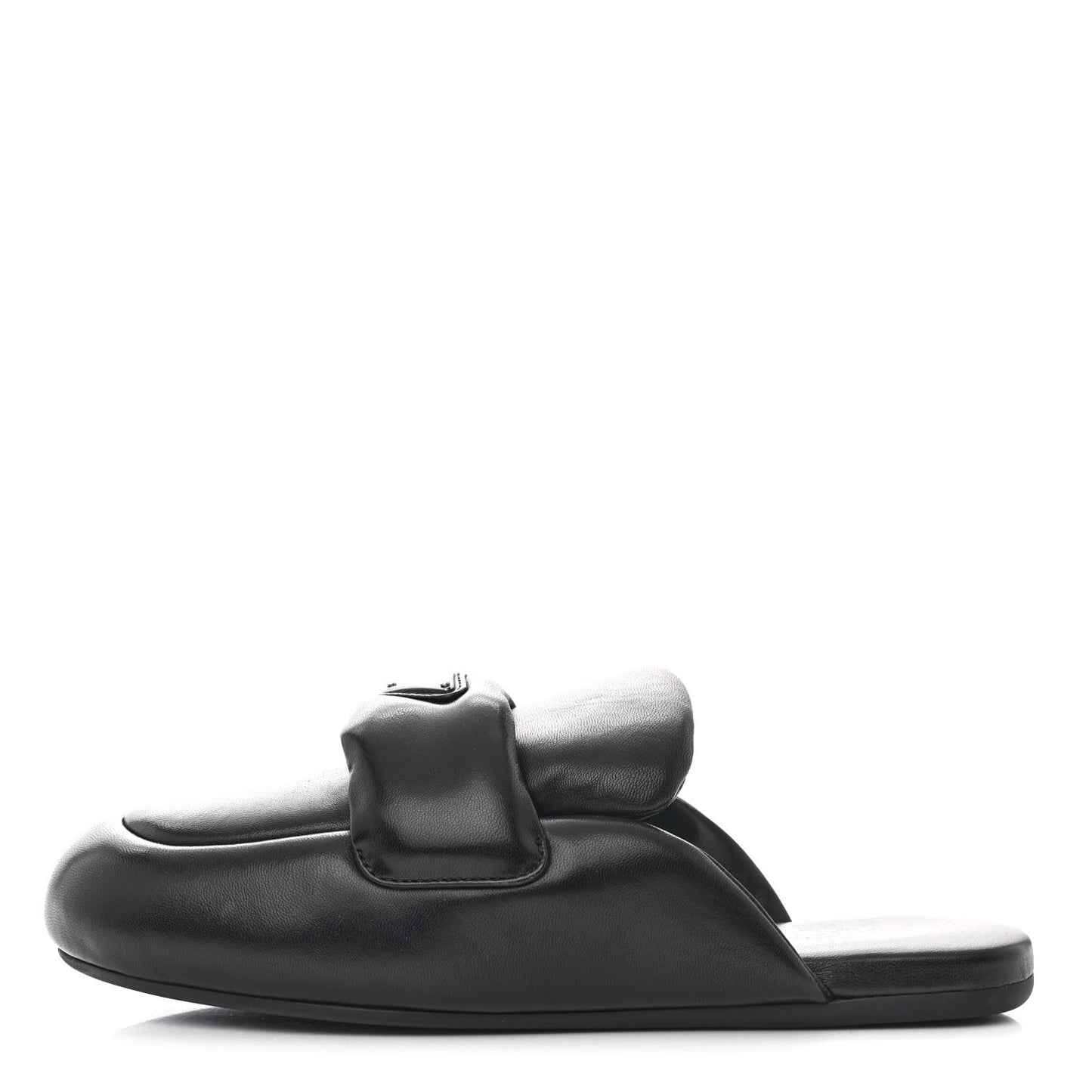 Nappa Soft Padded Metal Triangle Logo Lug Sole 20mm Mules 37 Black