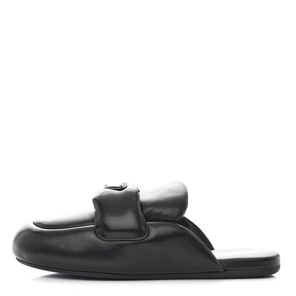 Prada Nappa Soft Padded Metal Triangle Logo Lug Sole 20mm Mules 37 Black 1 of 11