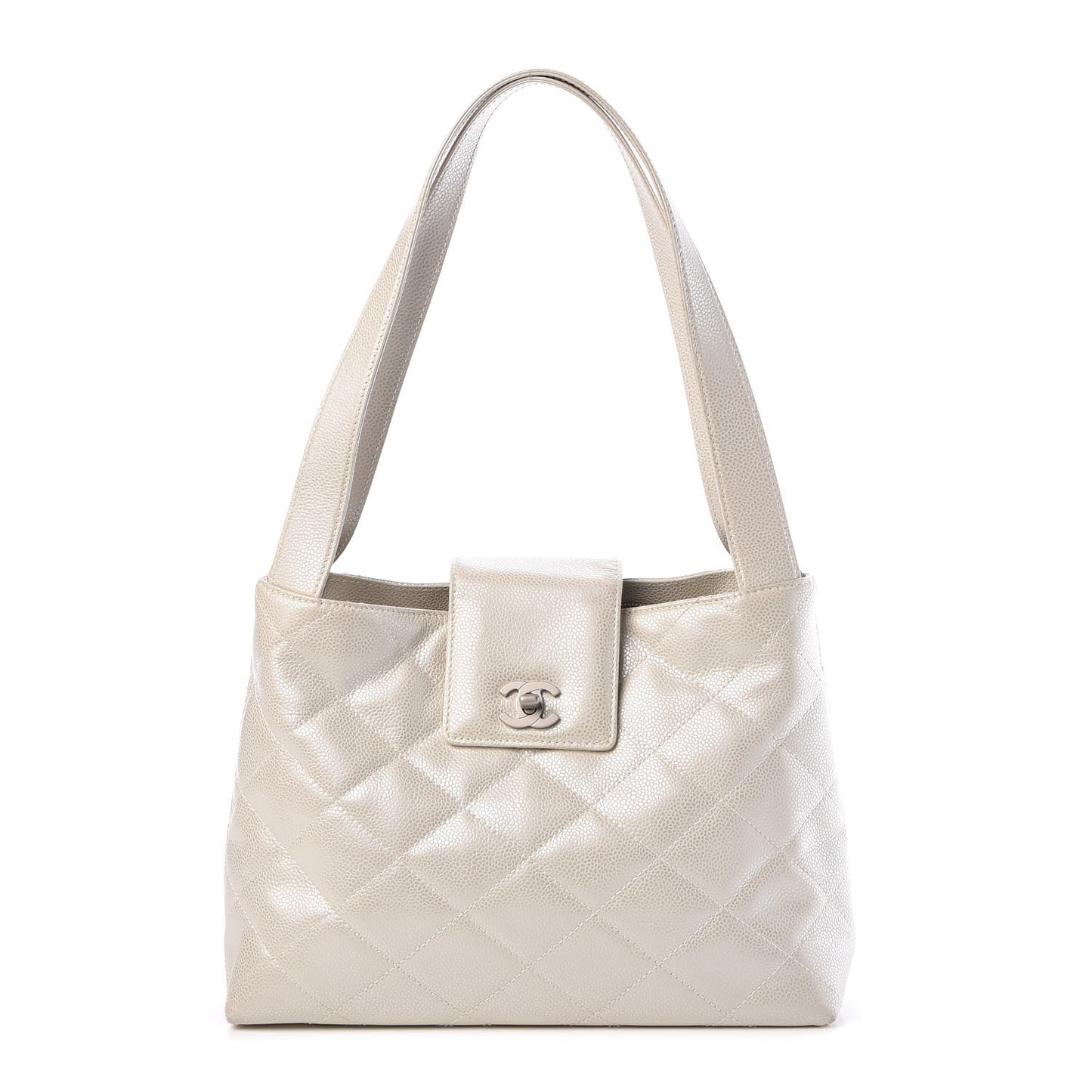 Metallic Caviar Quilted Shoulder Bag White