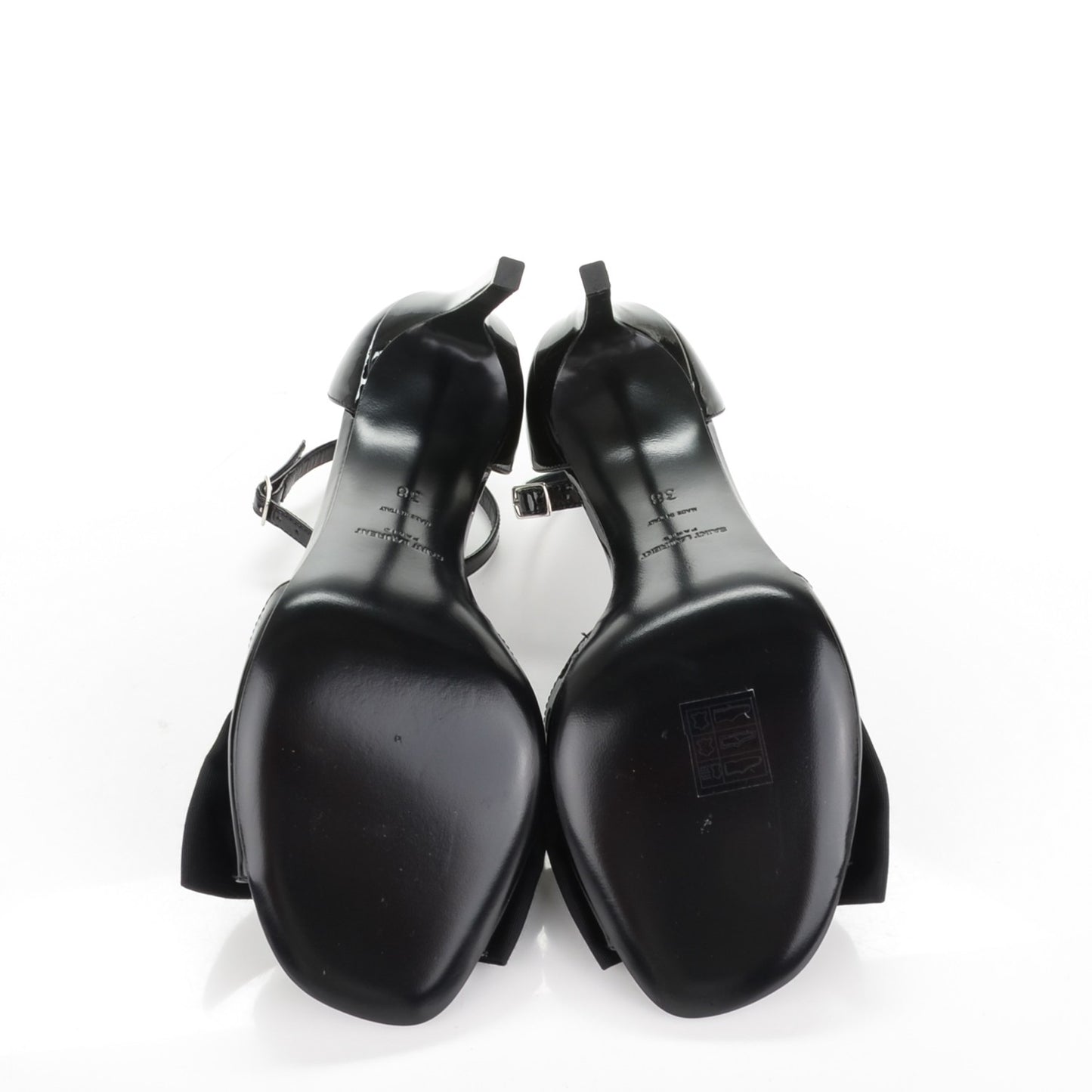 Patent Calfskin Jane Bow 80 Ankle Strap Sandals 38 Black