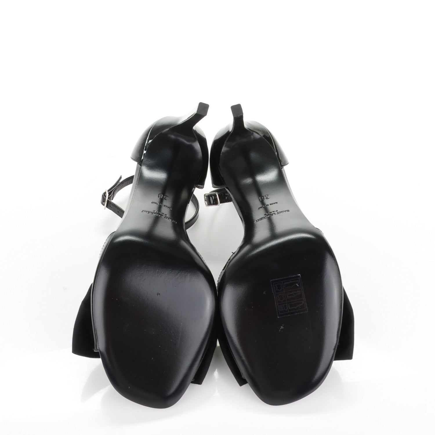 Saint Laurent Patent Calfskin Jane Bow 80 Ankle Strap Sandals 38 Black 5 of 7