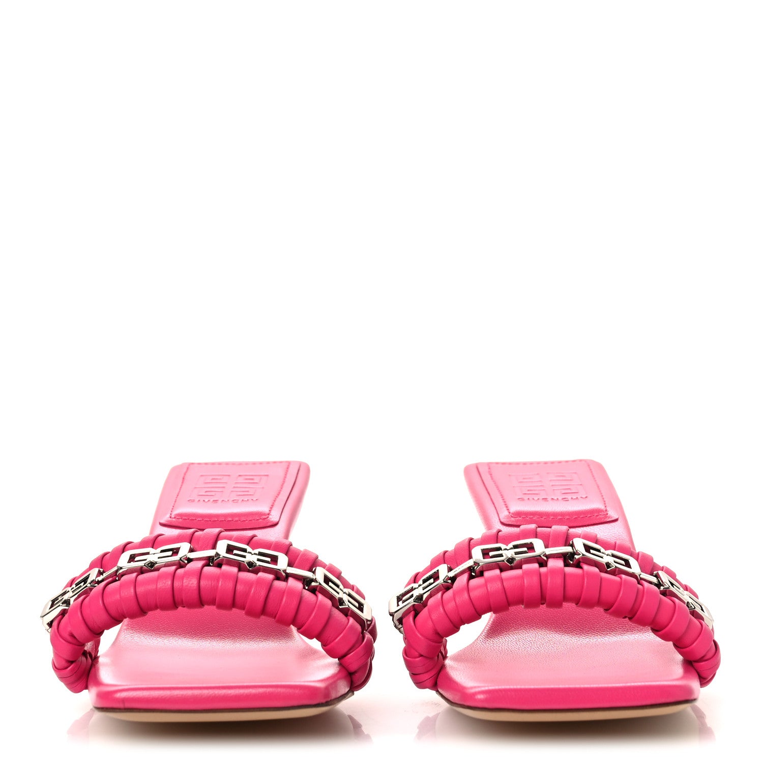 Givenchy Lambskin G Woven 50mm Kitten Heel Mule Sandals 37.5 Neon Pink 3 of 10