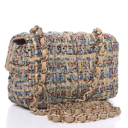 Chanel Tweed Quilted Mini Rectangular Flap Gold Blue 2 of 10