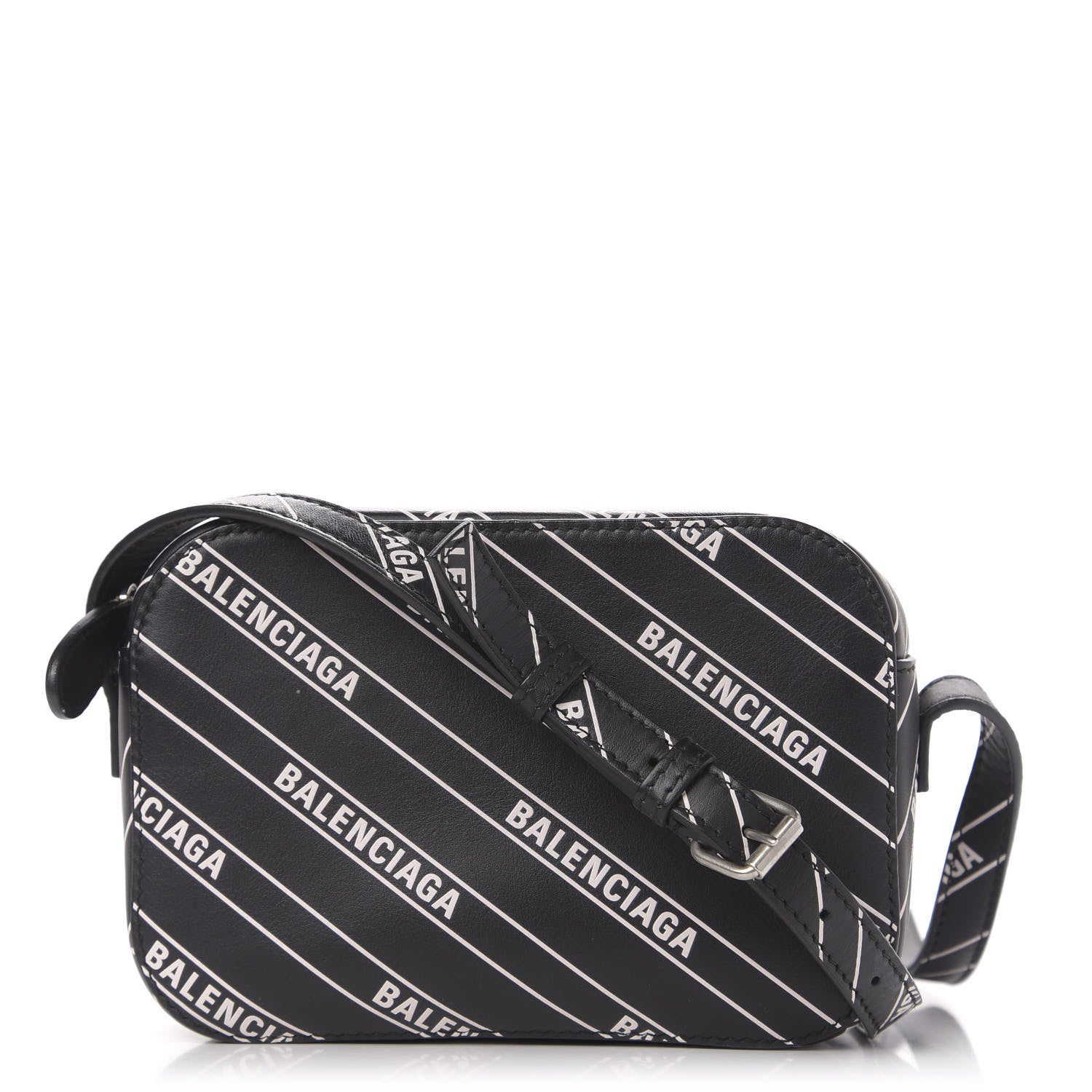 Balenciaga Calfskin Diagonal Allover Logo Print XS Ville Camera Bag Black White 1 of 10