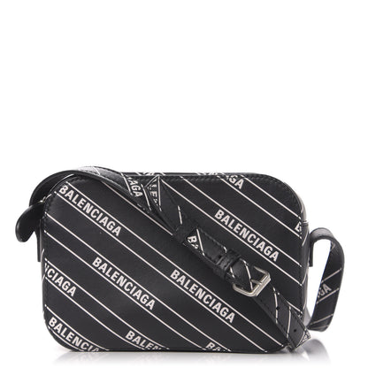 Balenciaga Calfskin Diagonal Allover Logo Print XS Ville Camera Bag Black White 1 of 10
