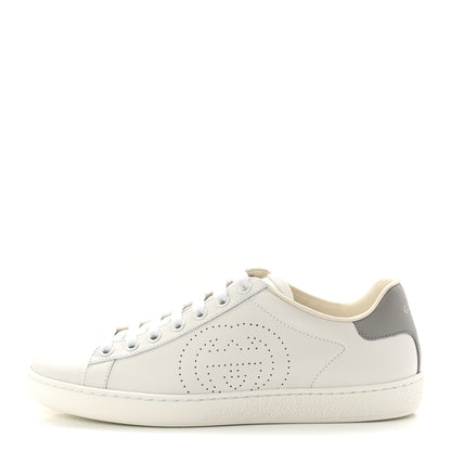 Gucci Calfskin Interlocking G Perforated Womens Ace Sneakers 37.5 White Grey Sky 1 of 10