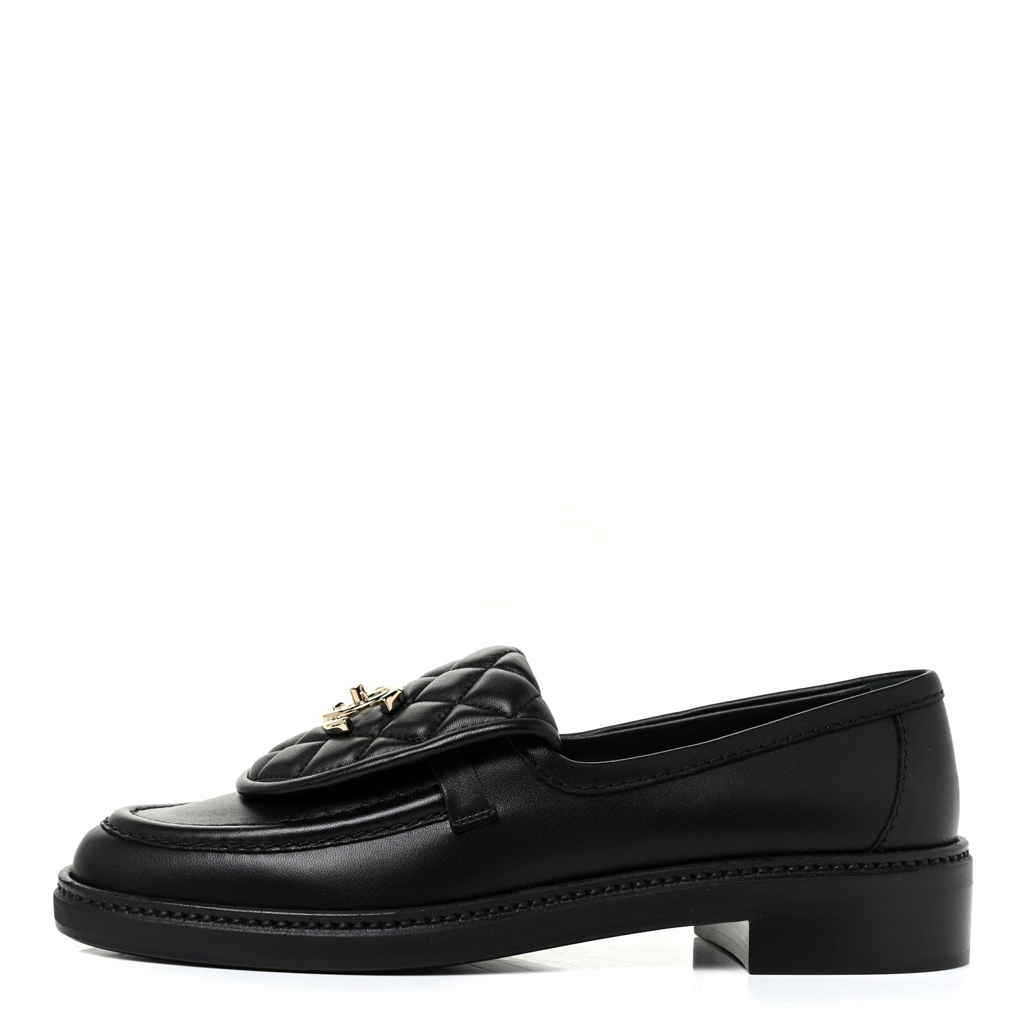 Chanel Lambskin Quilted CC Turnlock Loafers 37.5 Black 1 of 8