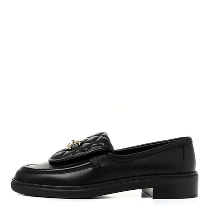 Chanel Lambskin Quilted CC Turnlock Loafers 37.5 Black 1 of 8