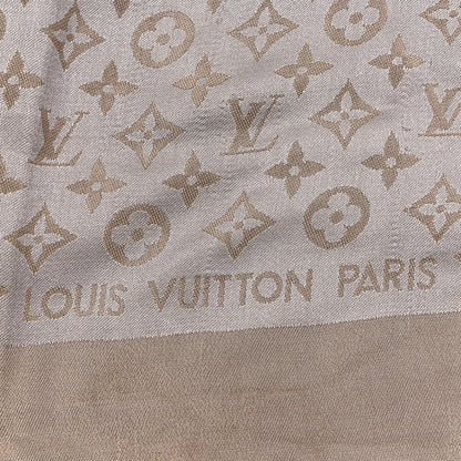 Louis Vuitton Silk Wool Monogram Shine Shawl Greige 4 of 5