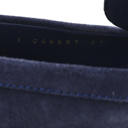Chanel Suede Calfskin Pearl CC Moccasin Loafers 37 Navy 9 of 9
