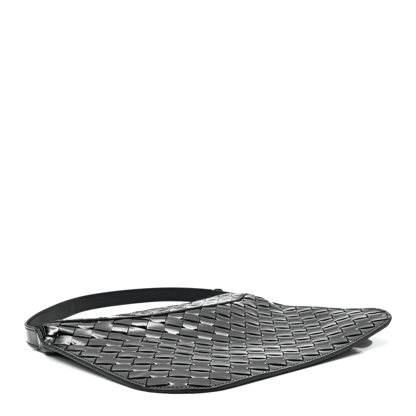 Patent Intrecciato Shoulder Bag Black