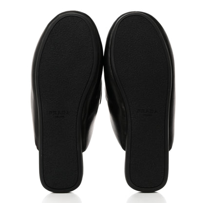 Prada Nappa Soft Padded Metal Triangle Logo Lug Sole 20mm Mules 36 Black 5 of 9