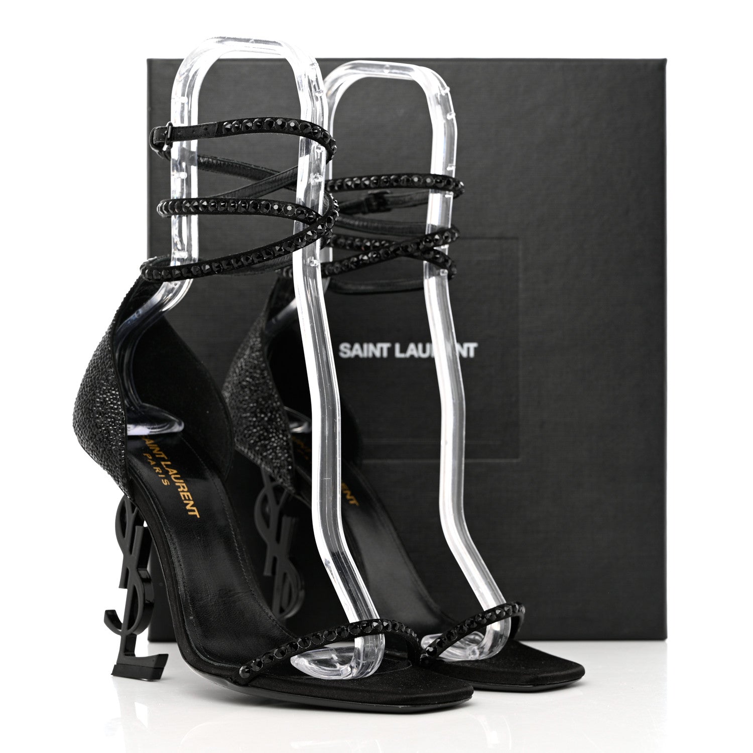 Saint Laurent Satin Crystal Opyum Sandals 37 Black 8 of 8