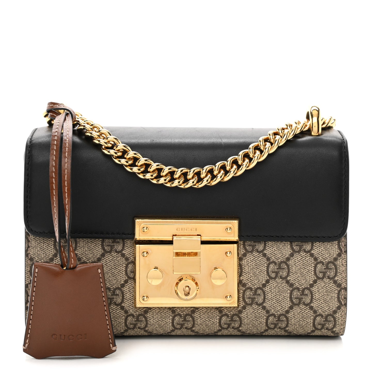 GG Supreme Monogram Calfskin Small Padlock Shoulder Bag Beige Black Cuir