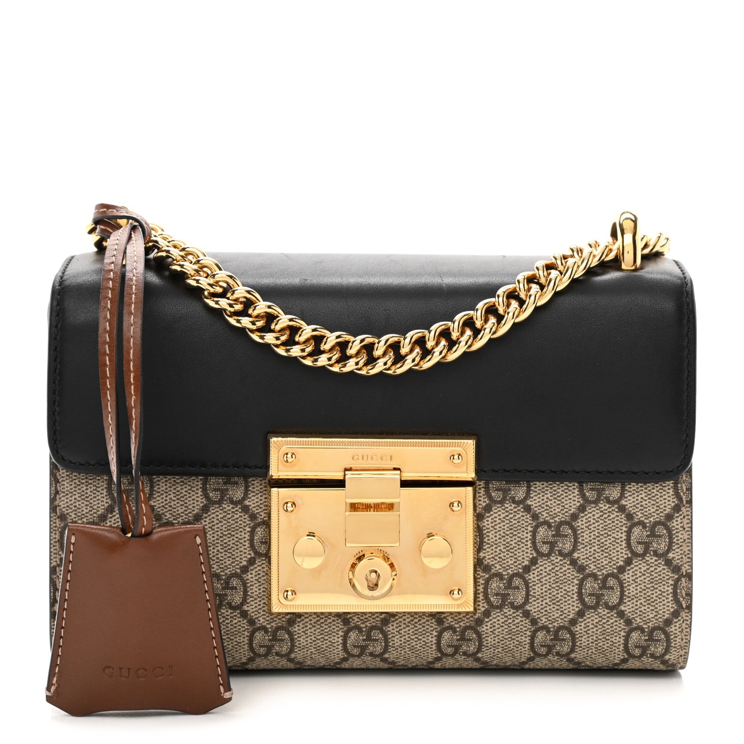 Gucci GG Supreme Monogram Calfskin Small Padlock Shoulder Bag Beige Black Cuir 1 of 15