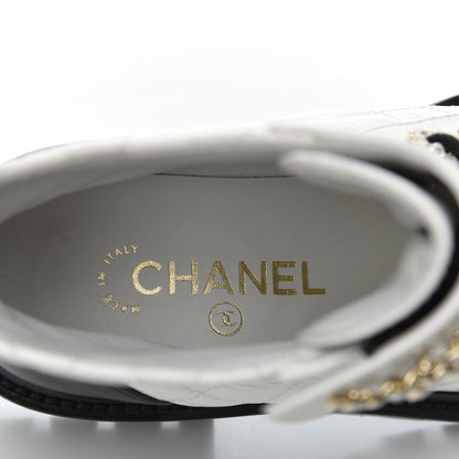 Chanel Shiny Goatskin Calfskin Quilted Lace Up Combat Boots 36 White Black 7 of 8