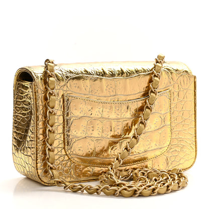 Chanel Metallic Calfskin Crocodile Embossed Cocodile Rectangular Mini Flap Gold 3 of 10