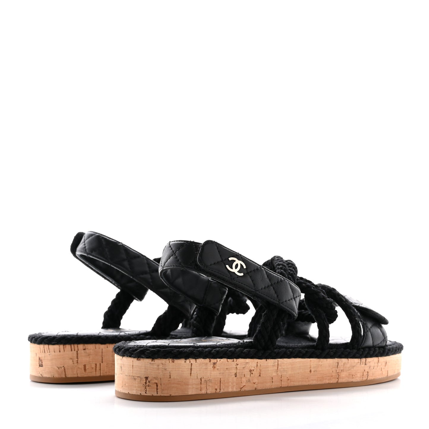 Cord Lambskin Quilted Logo Sandals 39 Black