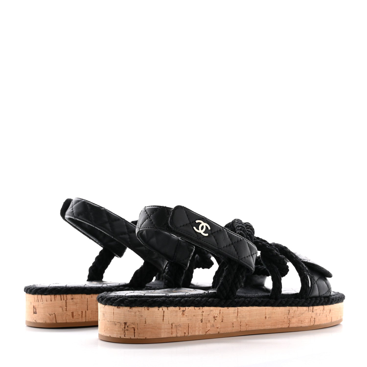 Chanel Cord Lambskin Quilted Logo Sandals 39 Black 5 of 10