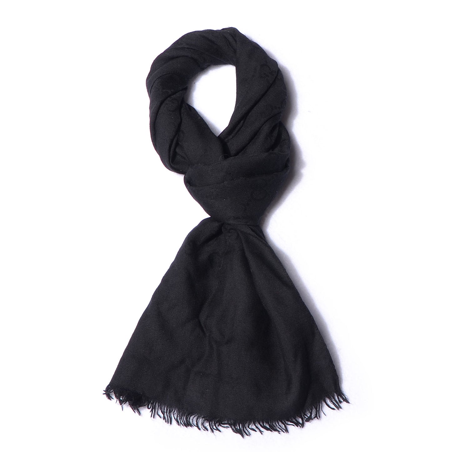Silk Wool Monogram Shawl Scarf Black