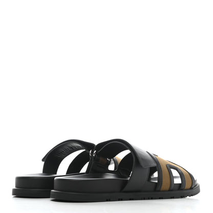 Hermes Canvas Calfskin Mens Chypre Sandals 44 Kaki Black 4 of 8