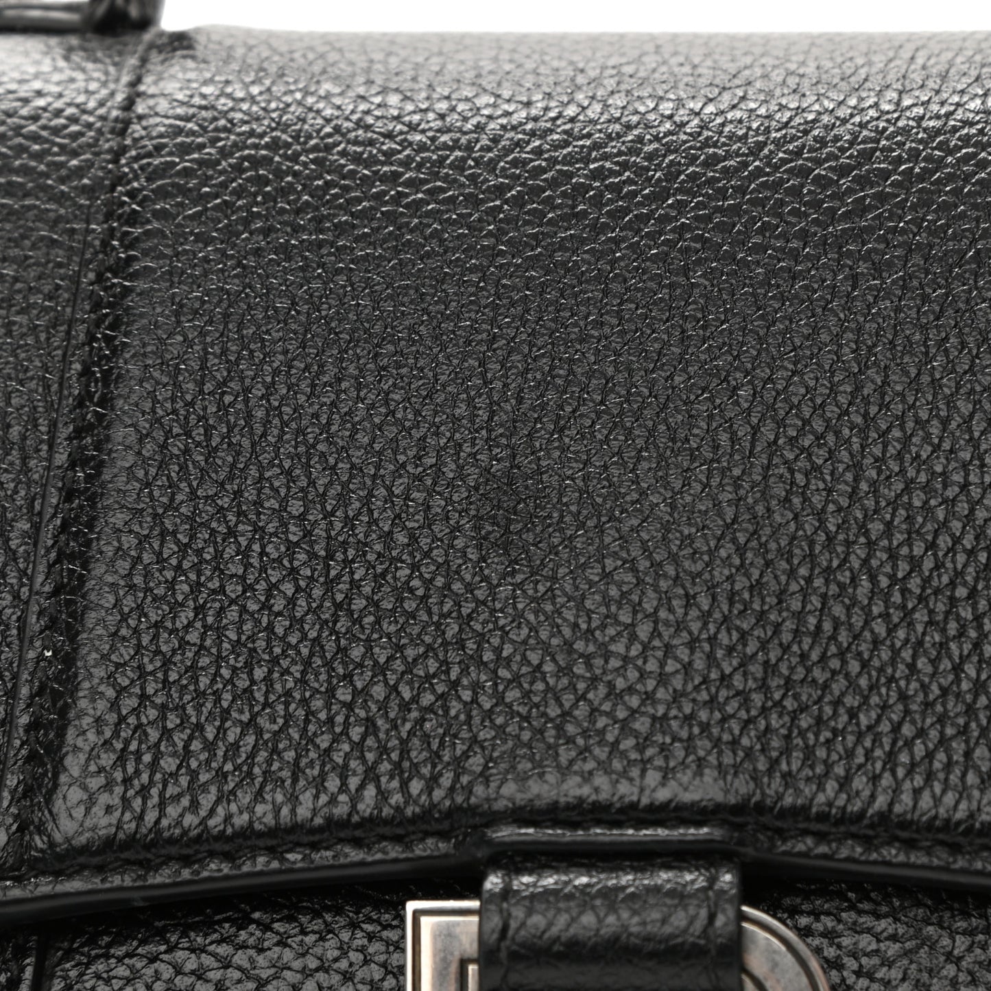 Grained Calfskin Hourglass Top Handle Bag XS Black