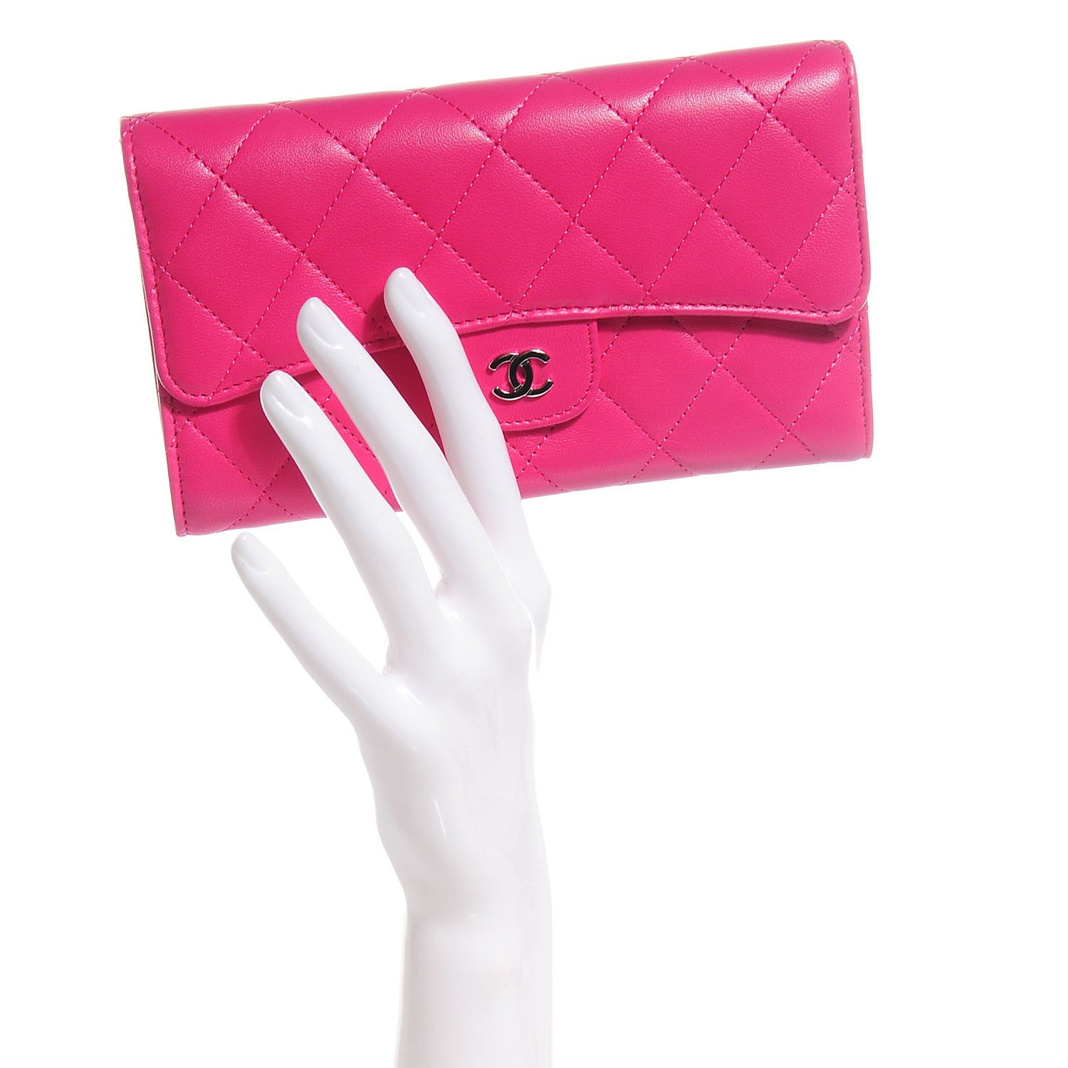 Chanel Lambskin Quilted Large Flap Wallet Dark Pink 2 of 8