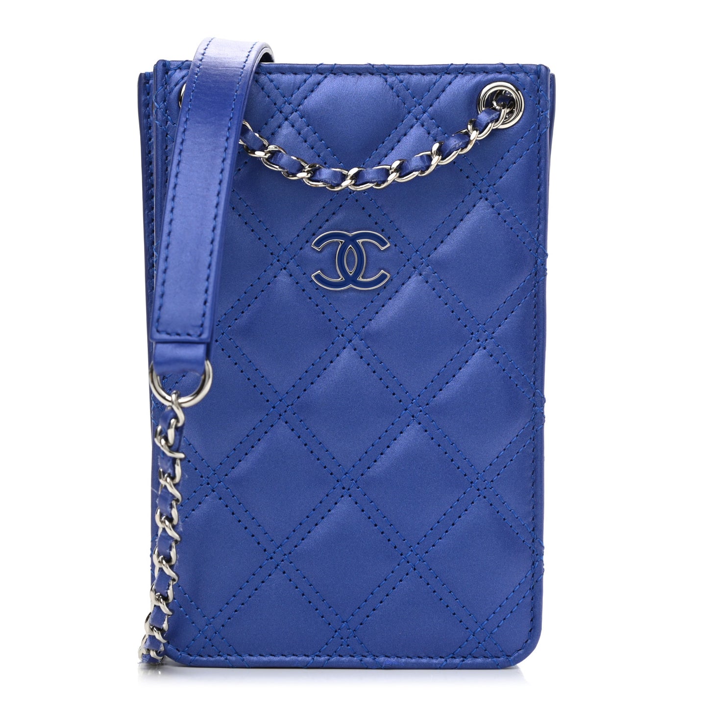 Calfskin Quilted Crossbody CC Phone Holder Dark Blue