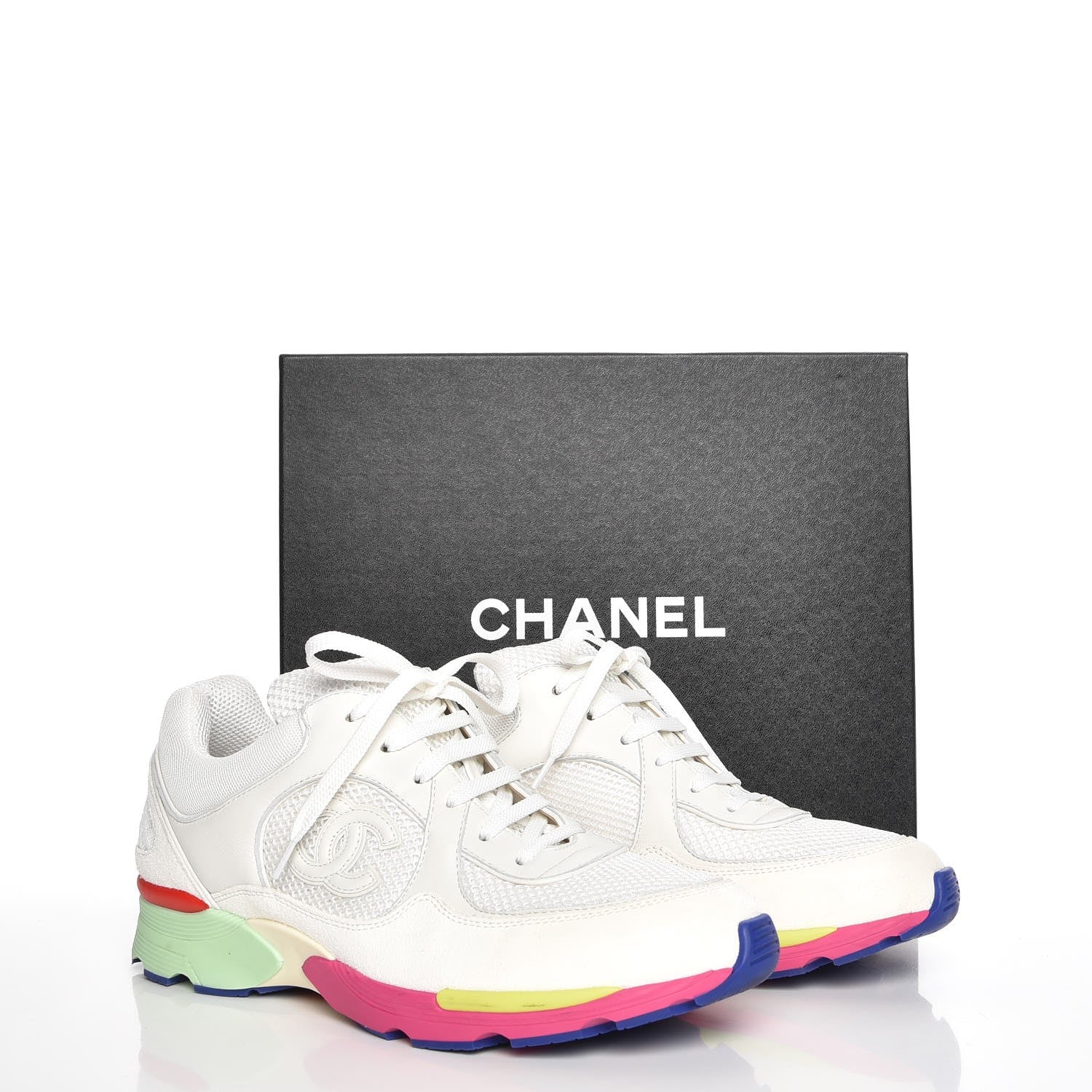 Chanel Suede Calfskin CC Sneakers 40.5 White Pink Green 9 of 9
