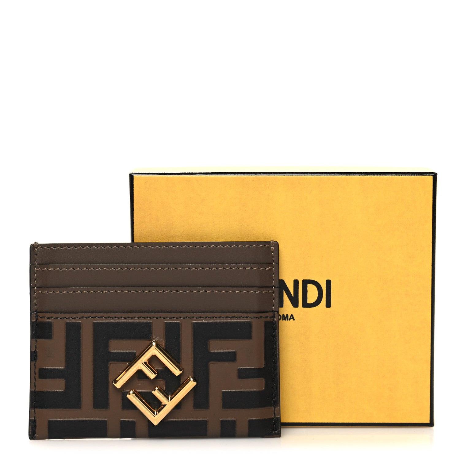 Fendi Vitello Ceylon Bi-Color FF 1974 Embossed FF Diamonds Card Holder Maya Black 9 of 9