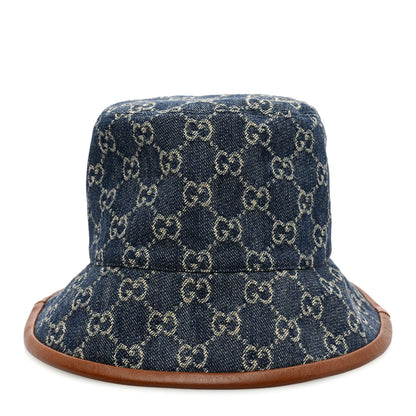 Gucci Washed Jacquard Denim Nappa GG Monogram Oscar Bucket Hat L Denim Cuir 3 of 8
