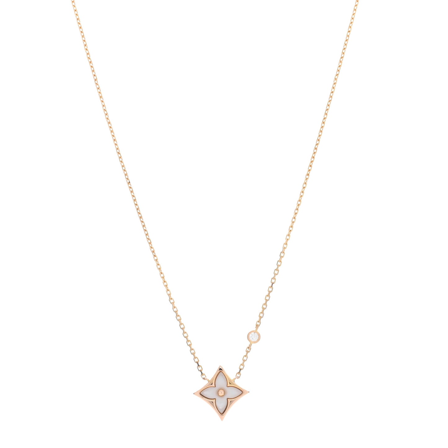 18K Pink Gold Diamond Mother of Pearl Color Blossom BB Star Pendant Necklace