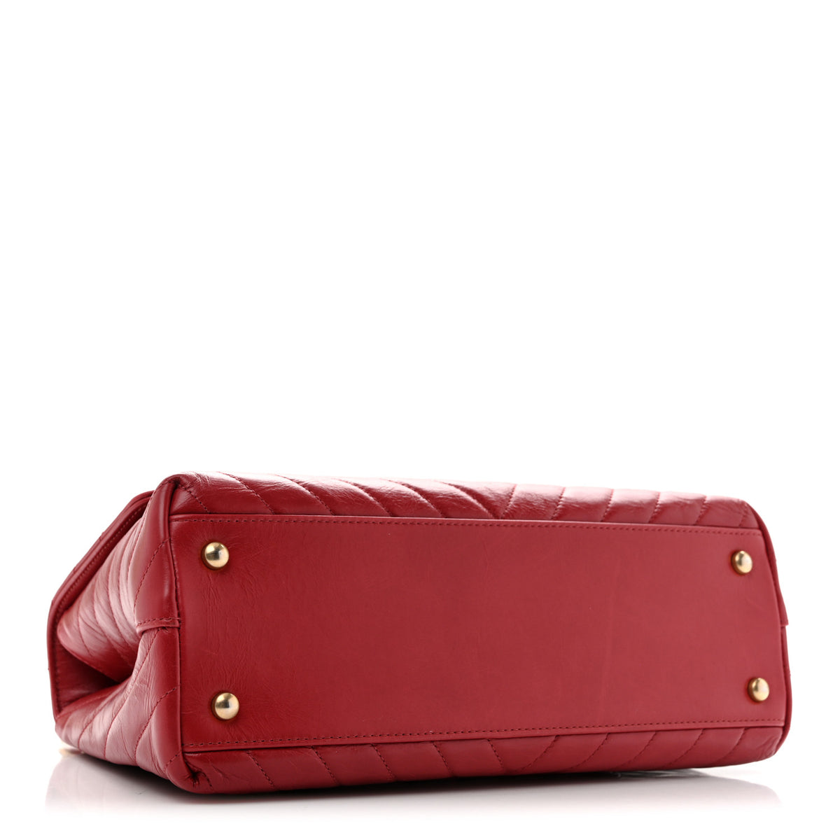 Aged Calfskin Chevron Quilted Small Coco Handle Flap Red