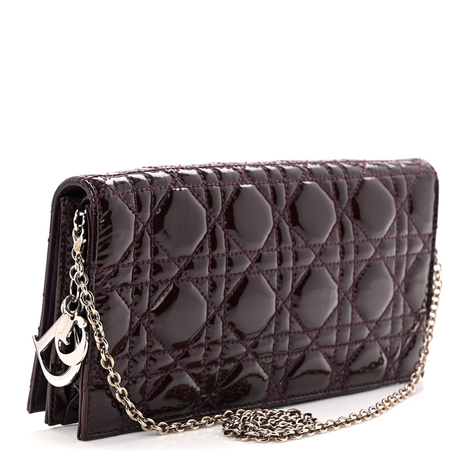 Christian Dior Patent Cannage Lady Dior Chain Wallet Purple 3 of 10