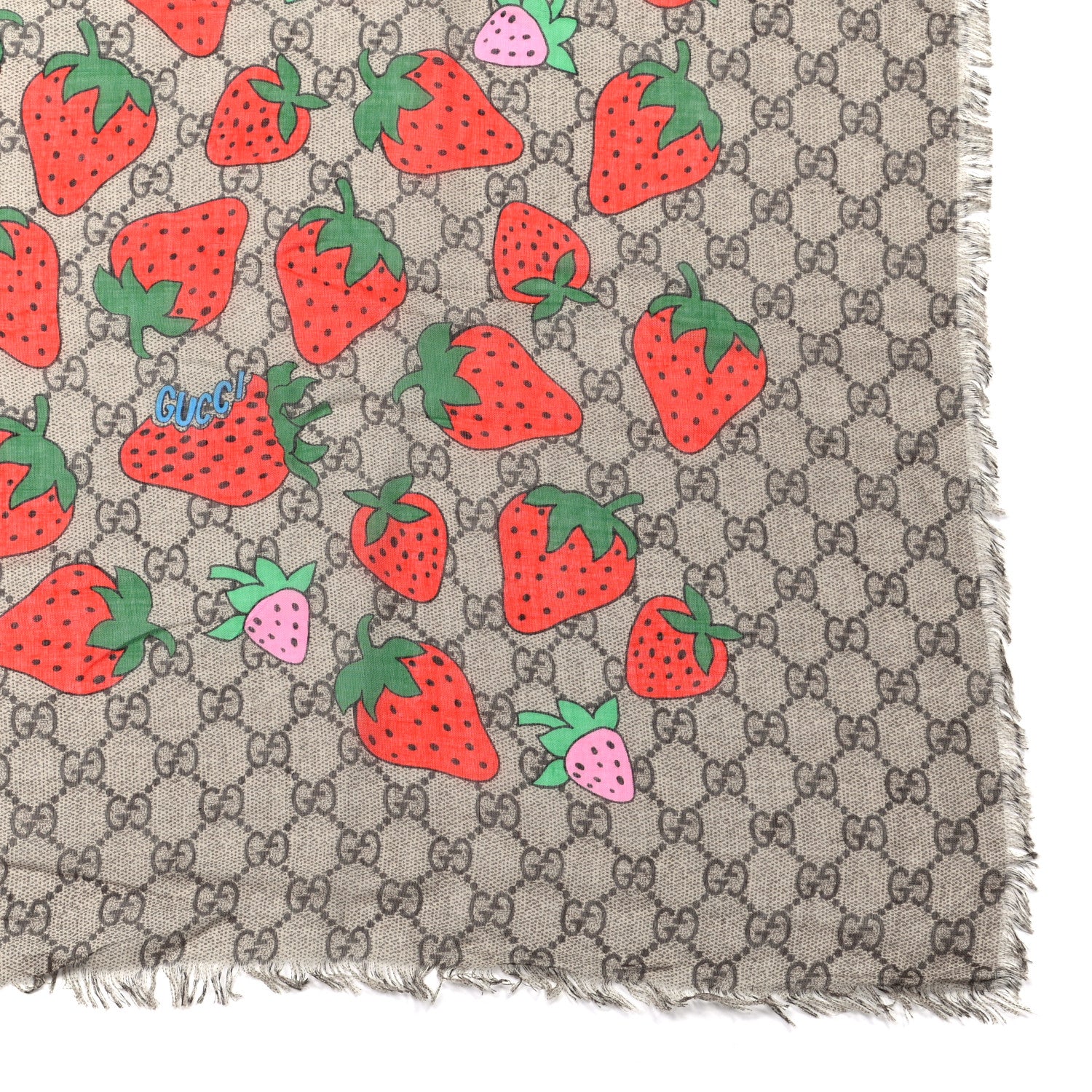 Gucci Modal Silk Monogram Strawberry Square Scarf 2 of 4
