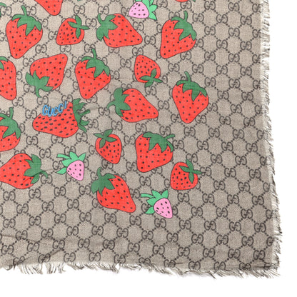 Gucci Modal Silk Monogram Strawberry Square Scarf 2 of 4